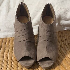 Women's Taupe Peep-Toe Ankle Boots